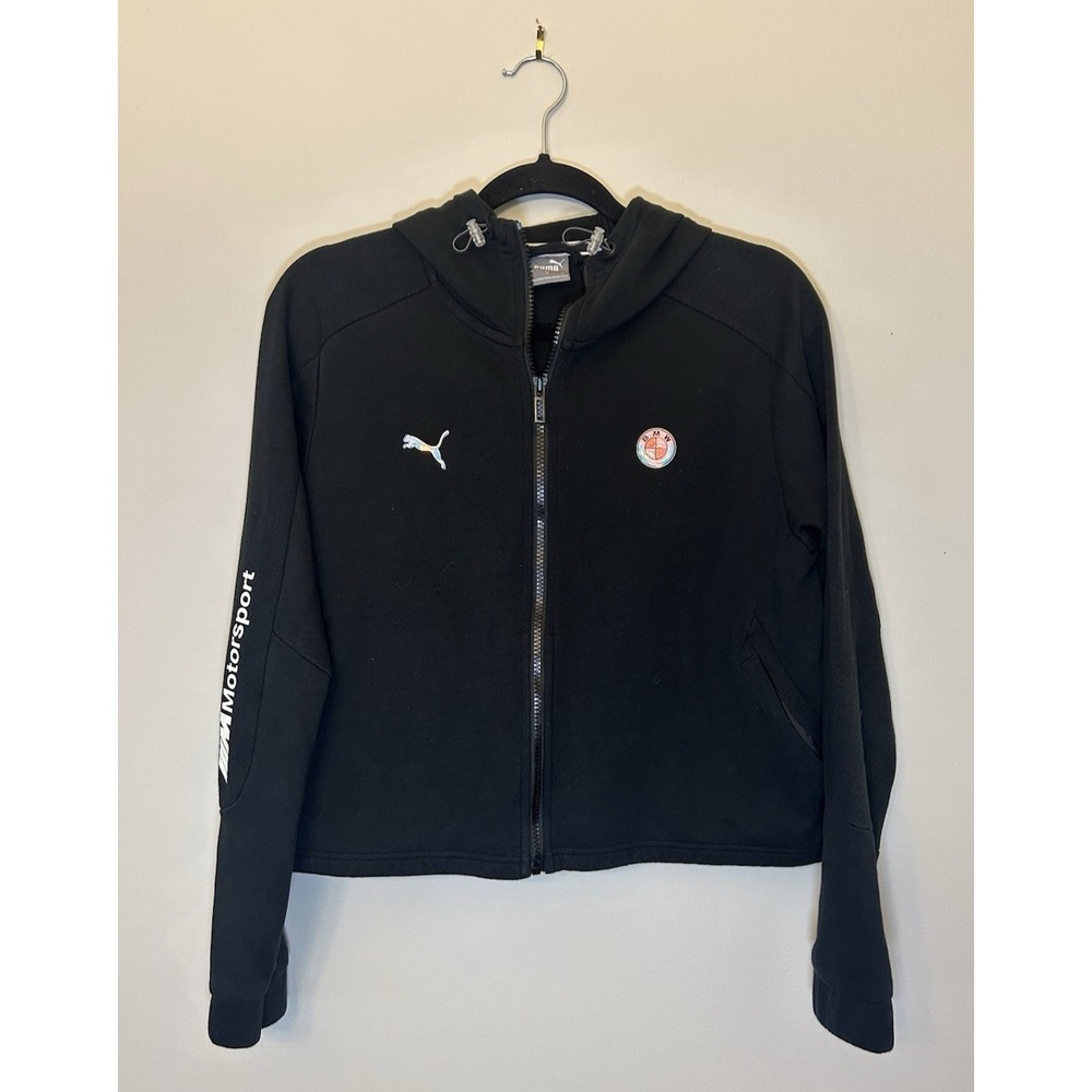 Puma BMW Motorsport Hoodie Black Iridescent Logos Women's Large Full Zip Jacket